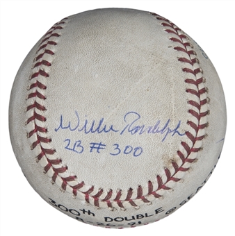 Willie Randolph Game Used 300th Career Double Baseball - Pitcher Bill Krueger on 8-26-1991 (Randolph LOA)